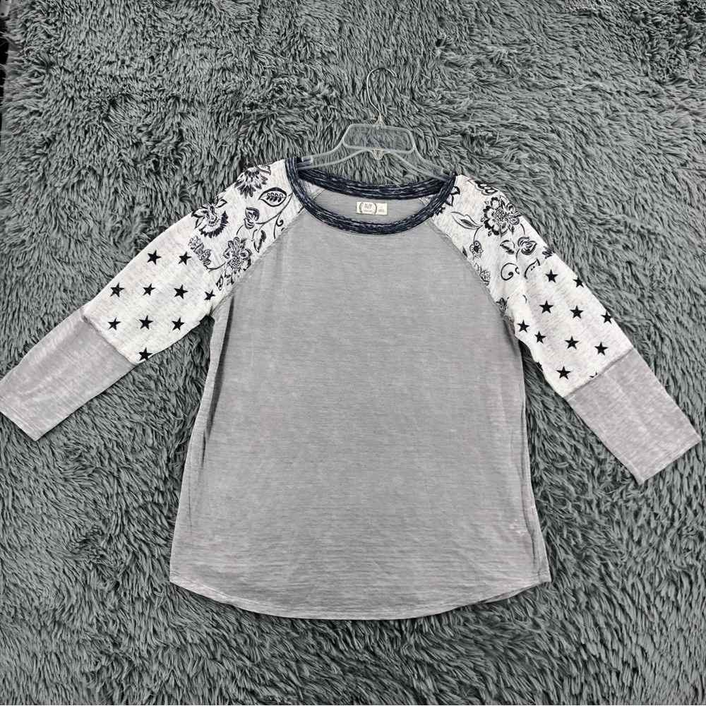 Maurices 24/7 Shirt Womens Large Gray Burnout Stars Flowers Top